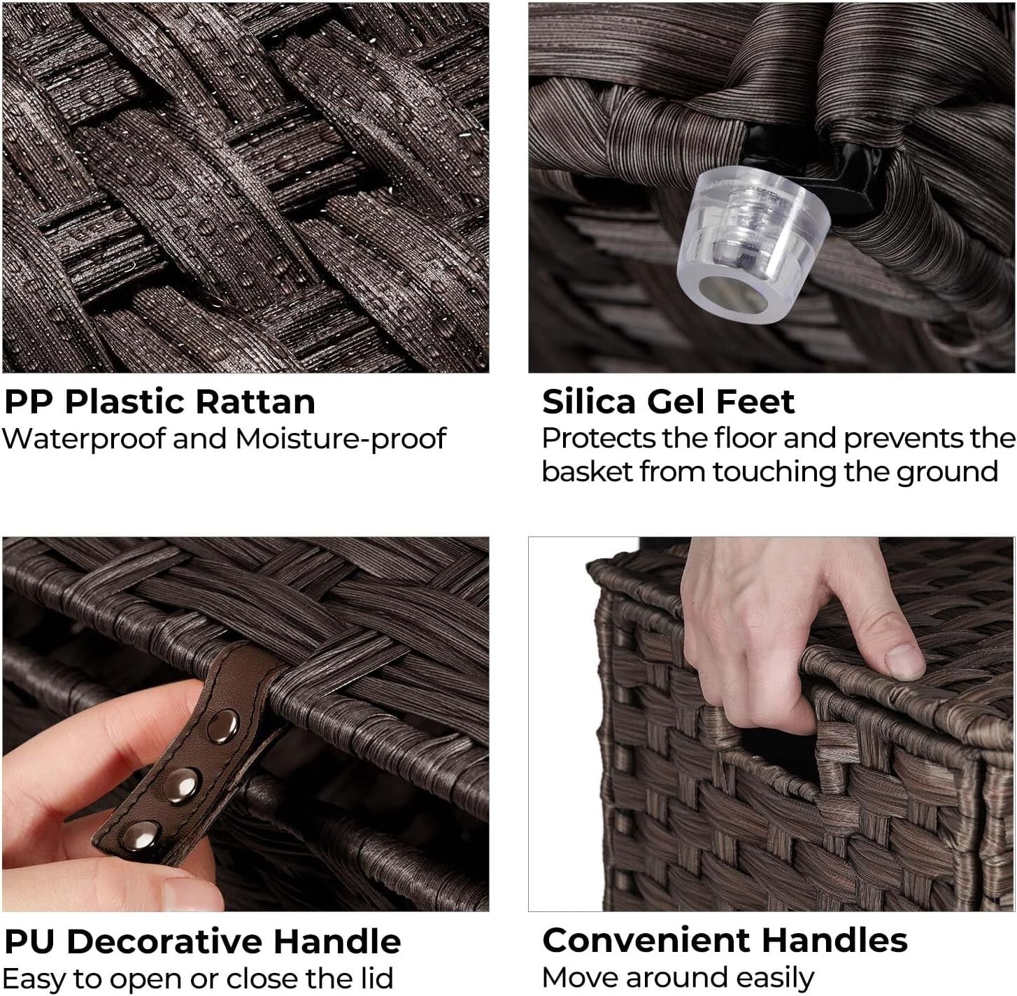 Chic Brown Laundry Basket with Lid & 2 Washable Bags - 90L Stylish Storage