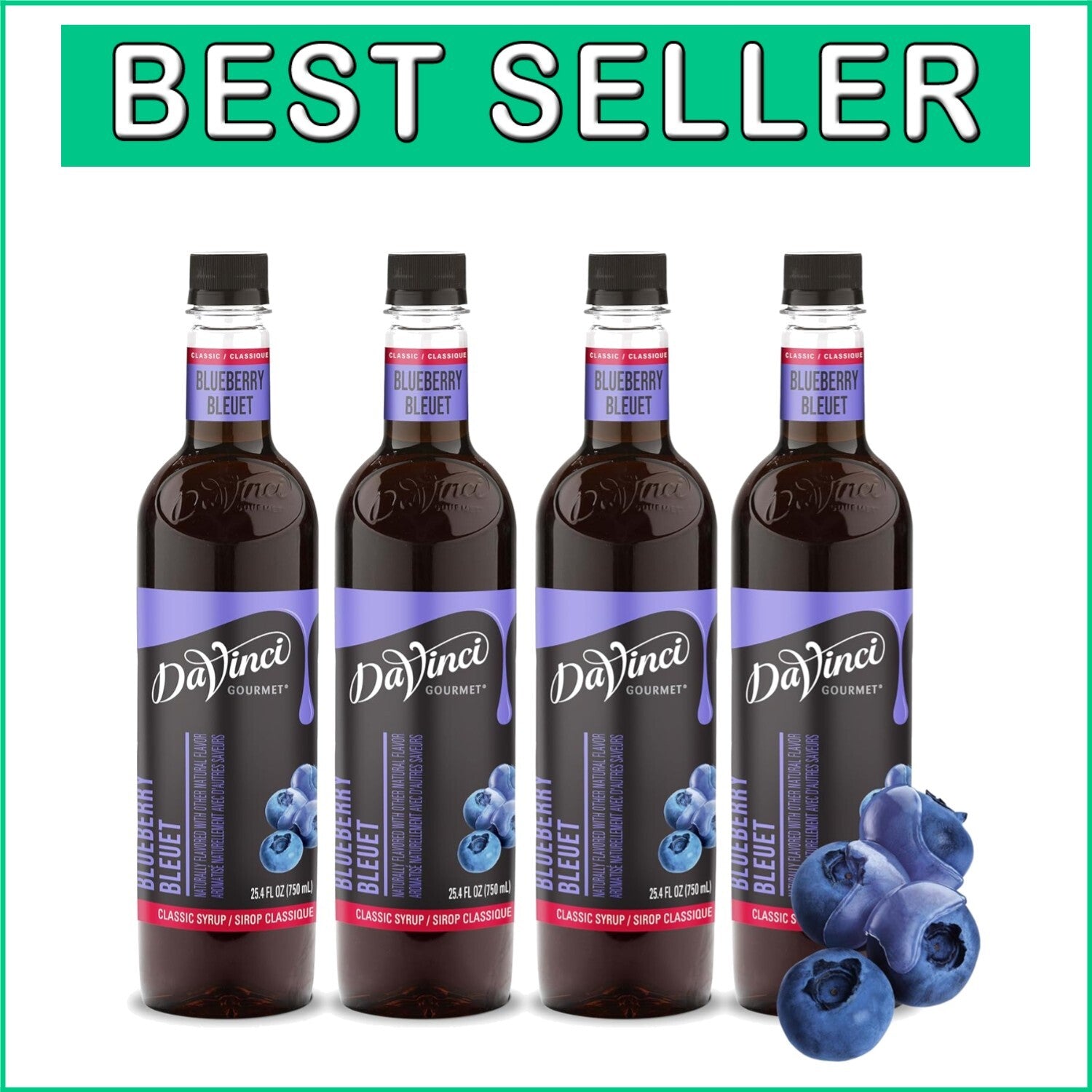 Authentic Blueberry Syrup - 25.4 Fl Oz Bottles (4-Pack) for Drinks & Desserts