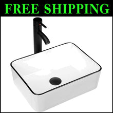 Load image into Gallery viewer, Stylish Above-Counter 16'' x 12'' Ceramic Sink with Black Trim - Modern Design