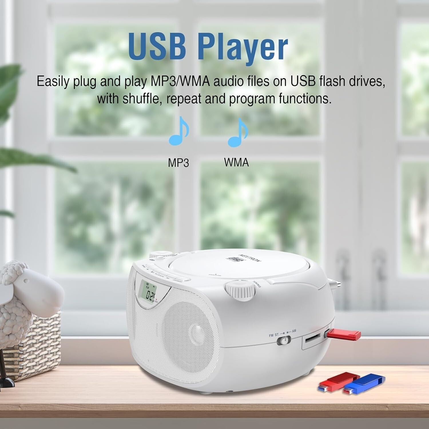 All-in-One Portable CD Player Boombox with Bluetooth, AM/FM & USB Connectivity