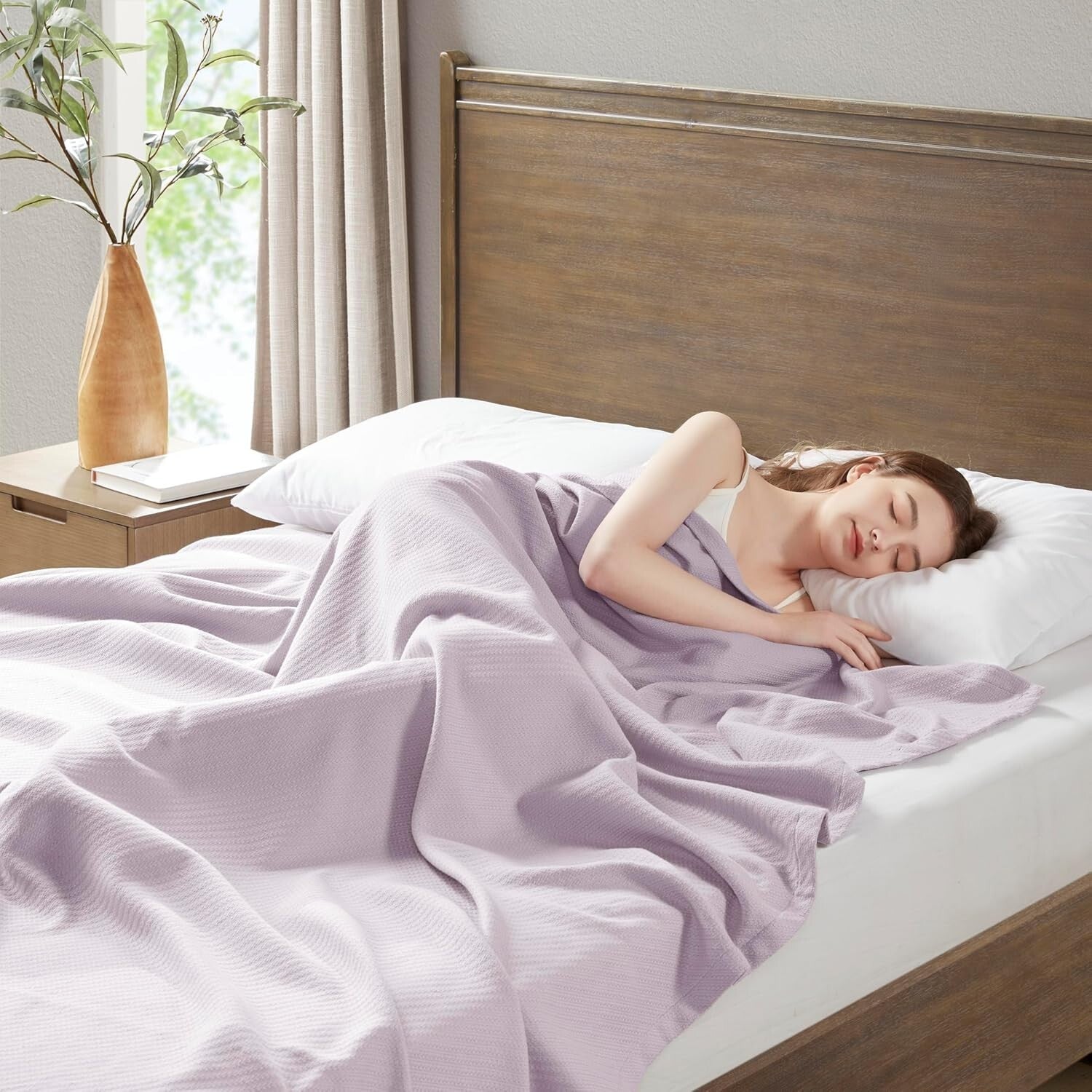 Luxurious 100% Cotton Lightweight Breathable Blanket - Lilac Full/Queen Size