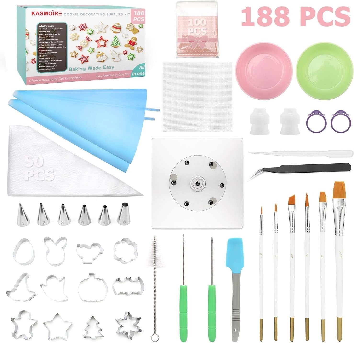 Holiday-Themed Cookie Decorating Set - 188 Pieces with Gift Box Included