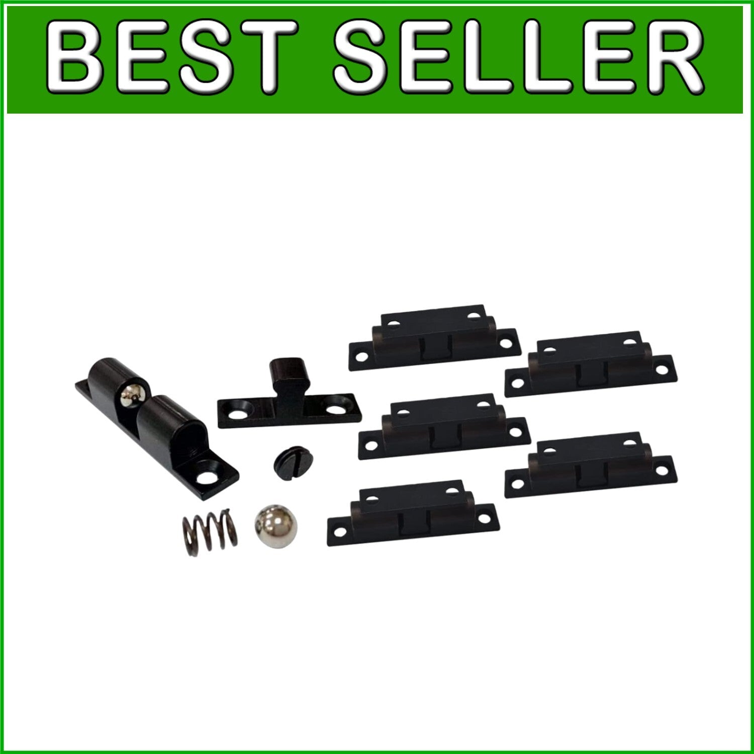 6 Pack Solid Brass Double Ball Catch - Matte Black, Adjustable & Silent Closing