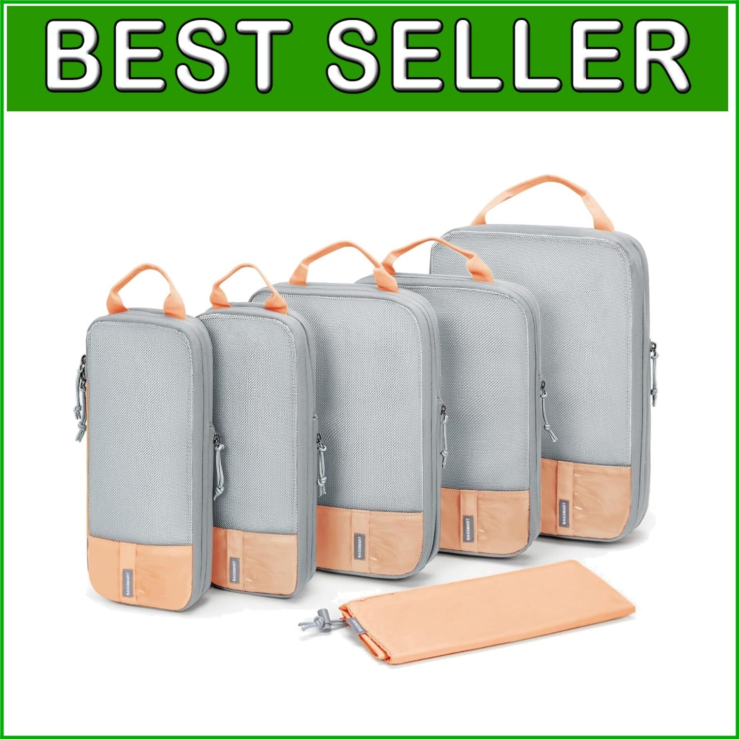 6 Set Compression Packing Cubes - Lightweight Luggage Organizer in Sunny Coral