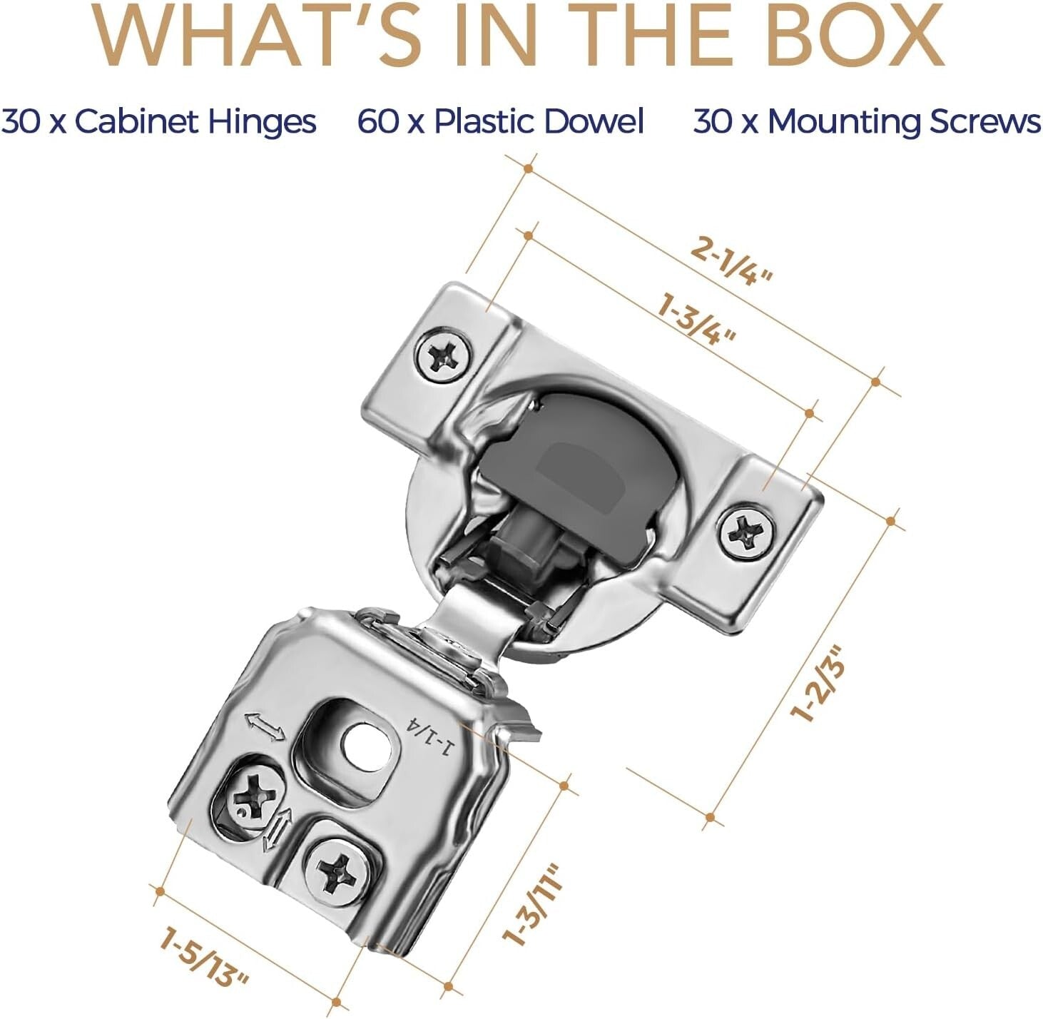 Premium 1-1/4" Overlay Soft Close Hinges - 30 Pack Satin Nickel Finish