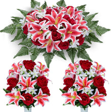 Load image into Gallery viewer, Elegant Artificial Cemetery Flower Saddle with 3 Bouquets for Headstone Decor