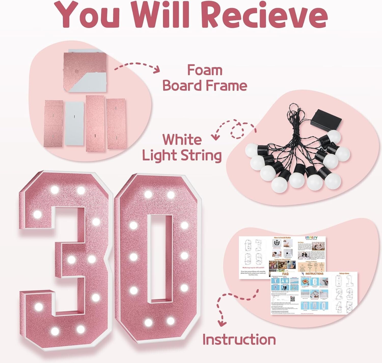 Elegant 4FT Rose Gold LED Number 30 - Perfect for Birthday & Anniversary Decor