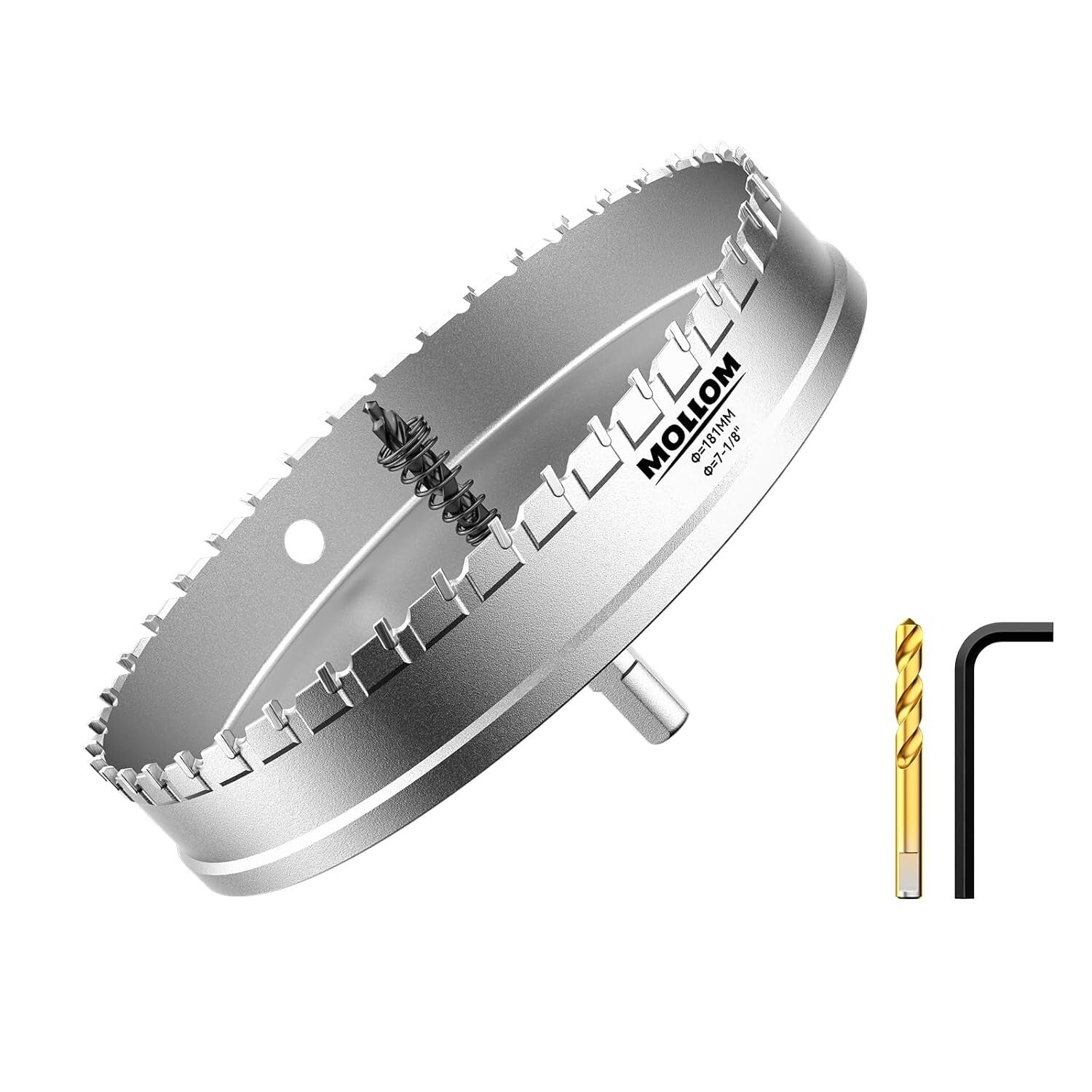 Tungsten Carbide Hole Saw 7-1/8" - Includes 2 Pilot Bits for Precision Drilling