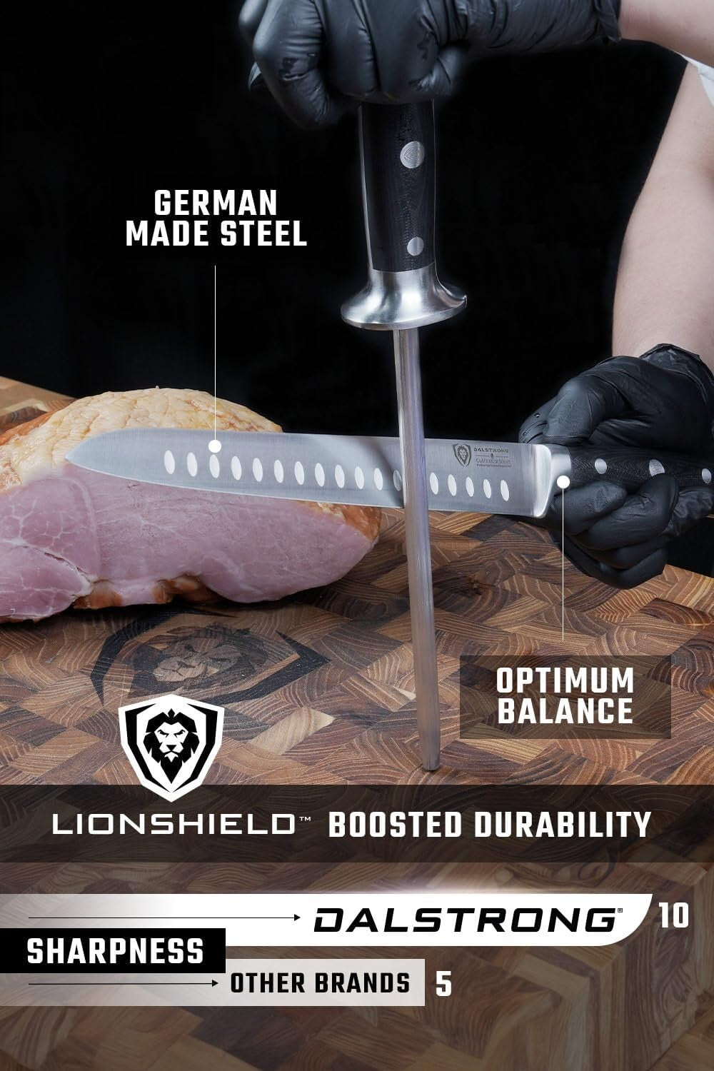 High-Carbon German Steel 9" Carving Knife & 8" Honing Rod Set - Luxurious Finish