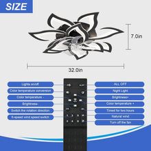 Load image into Gallery viewer, 32-Inch Black Flower Ceiling Fan with Remote &amp; Light - Ideal for Modern Homes