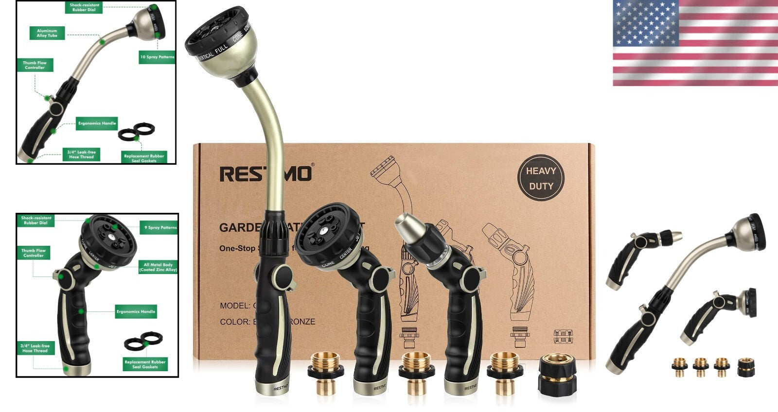 Premium Metal Garden Watering Combo - Heavy Duty Wand with Thumb Control Nozzle