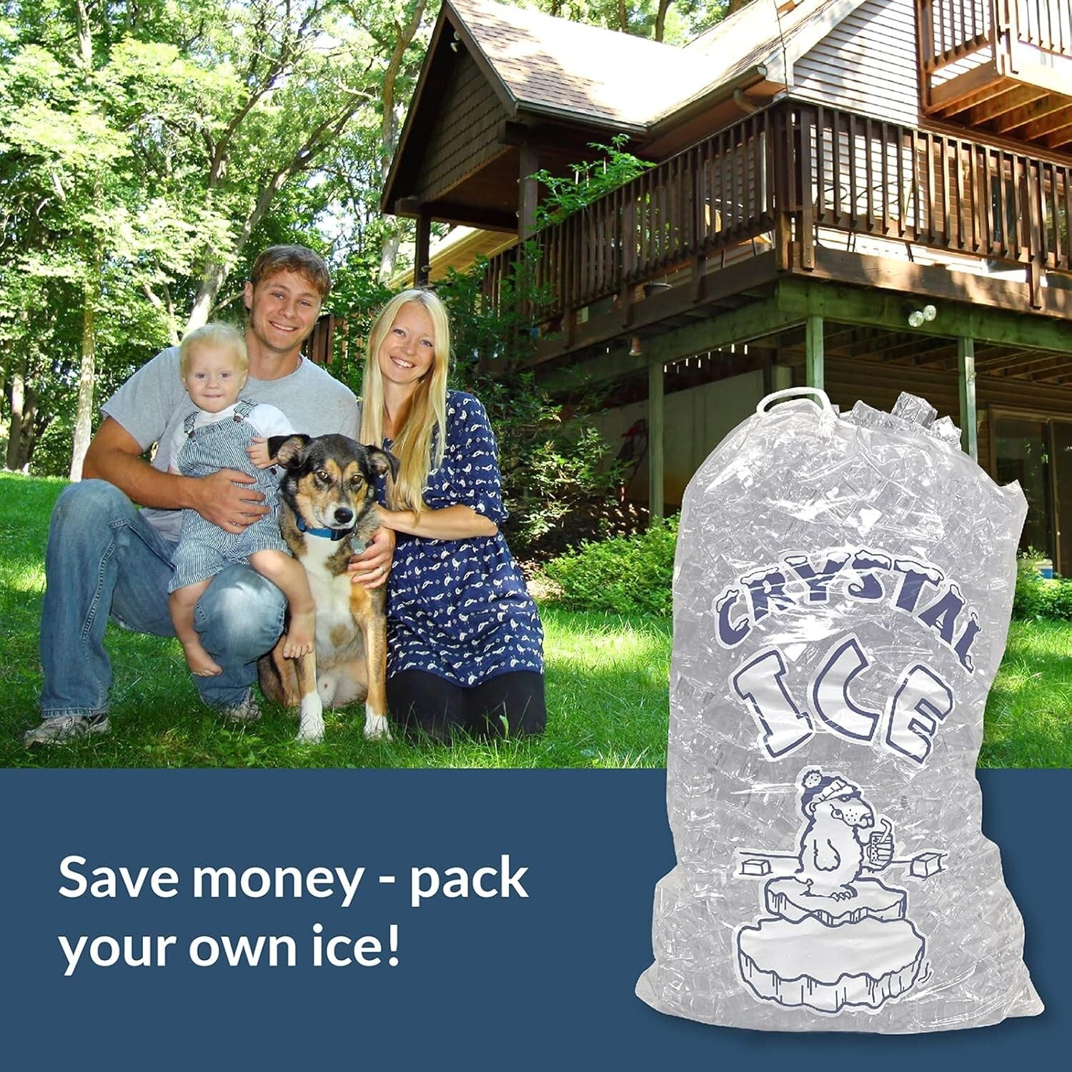 Eco-Friendly 8 lb. Clear Ice Storage Bags - 500 Count with Cotton Drawstring