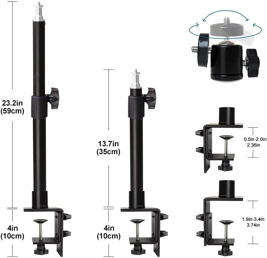 2-Pack Adjustable Desk Mount Stand with 360° Ball Head for Cameras & Lights