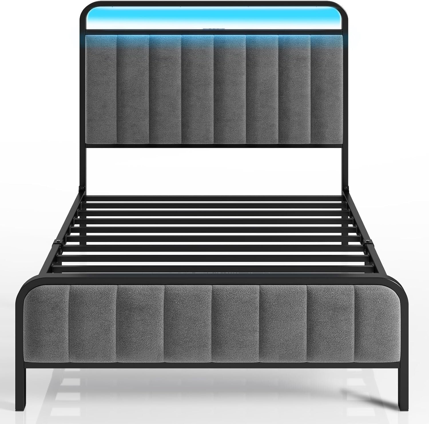 Durable Twin Metal Bed Frame with RGB Lights & Noise-Free Assembly - Dark Gray