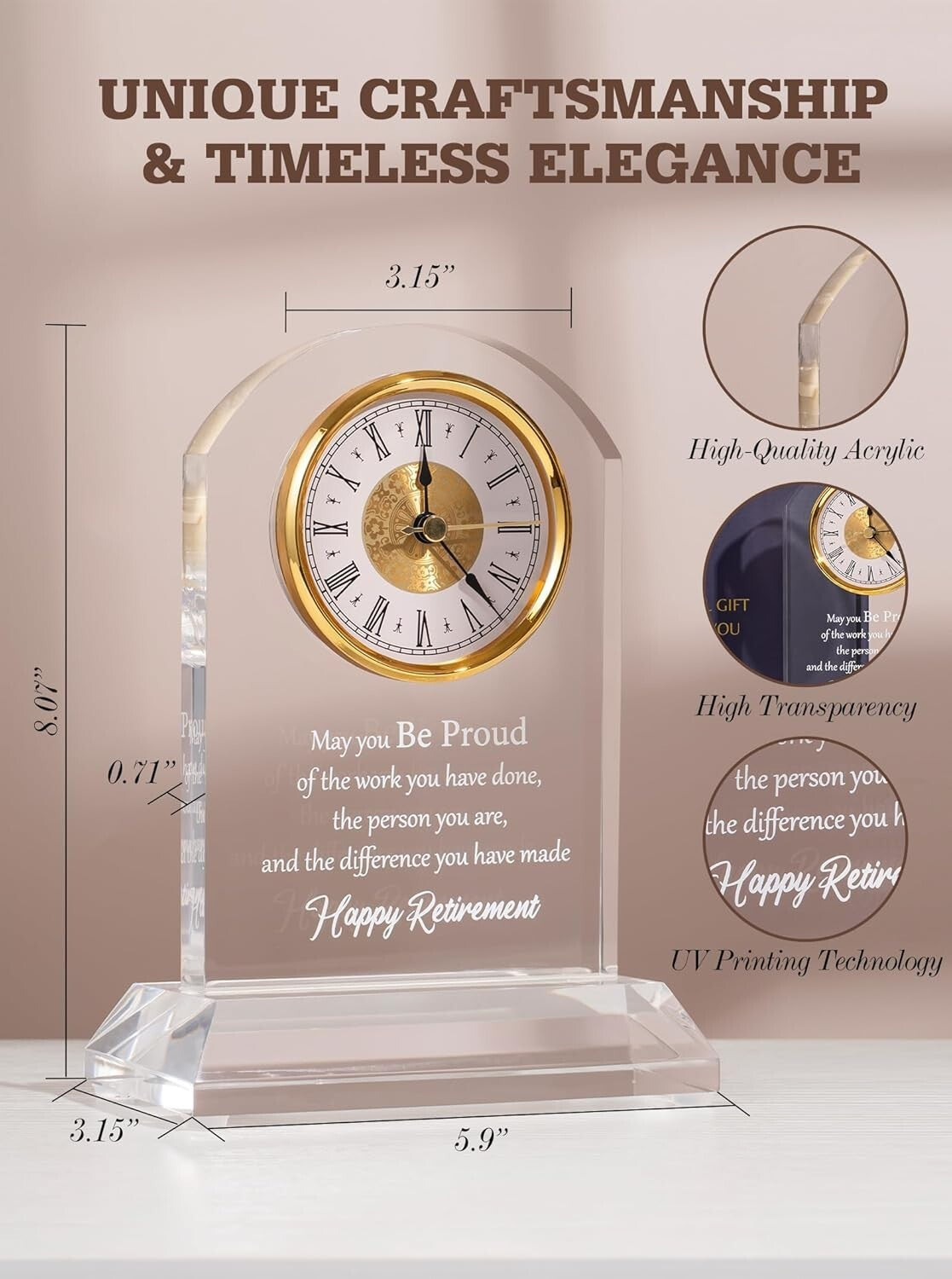 Elegant Quartz Desk Clock with Plaque - Perfect Retirement Gift for Loved Ones