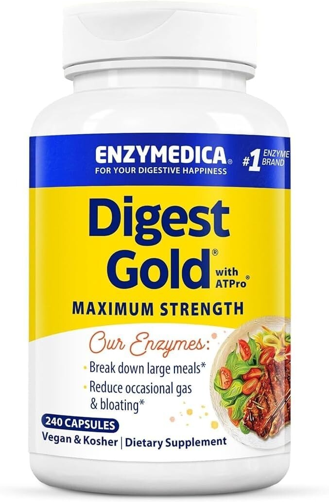 Vegan & Kosher Digestive Enzymes, 240 Capsules - Break Down Large Meals Easily