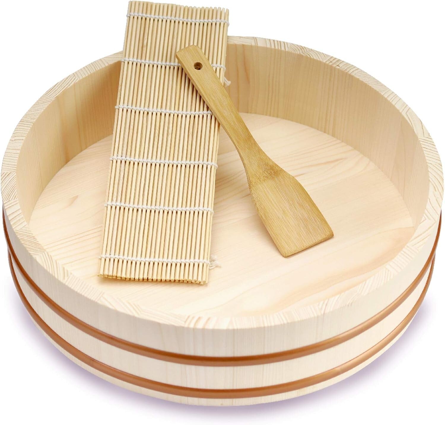 Traditional 14.2 Inch Wooden Sushi Mixing Bowl - Perfect for Home Sushi Nights