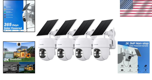 4-Pack 2K Solar Outdoor Security Cameras with 360° PTZ & Color Night Vision