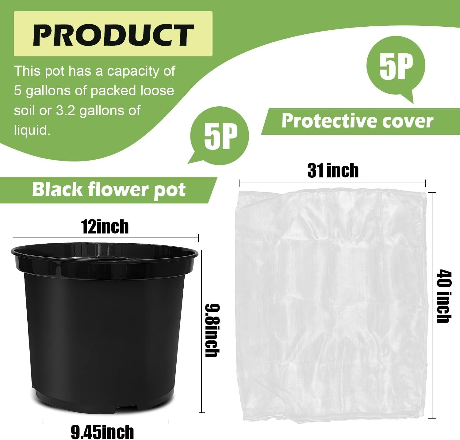 Garden Protection Bundle: 5 Reusable 12-Inch Pots with Reinforced Netting Covers