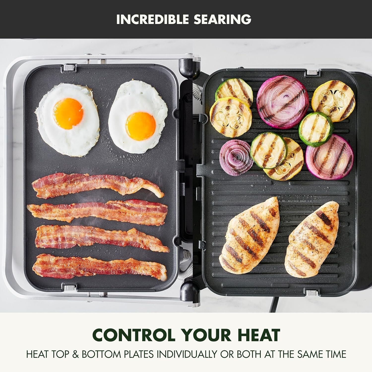 Versatile 6-in-1 Contact Grill & Griddle with Reversible Plates and Dual Heat