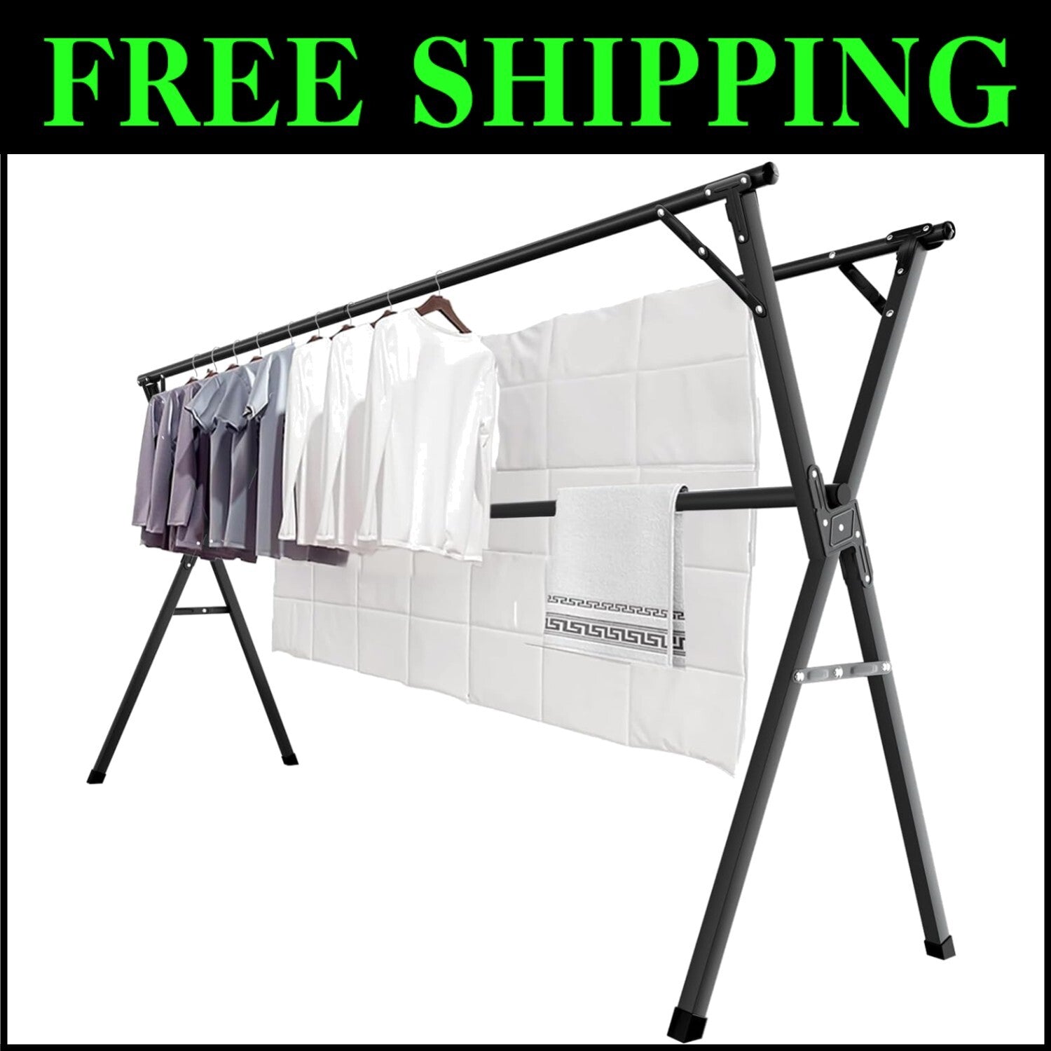 Collapsible Indoor/Outdoor Clothes Drying Rack - 300 lb Capacity & Non-Slip Feet