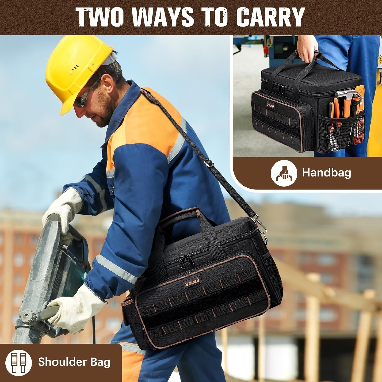 17" Heavy Duty Tool Bag with 20 Pockets - Portable Organizer for Professionals