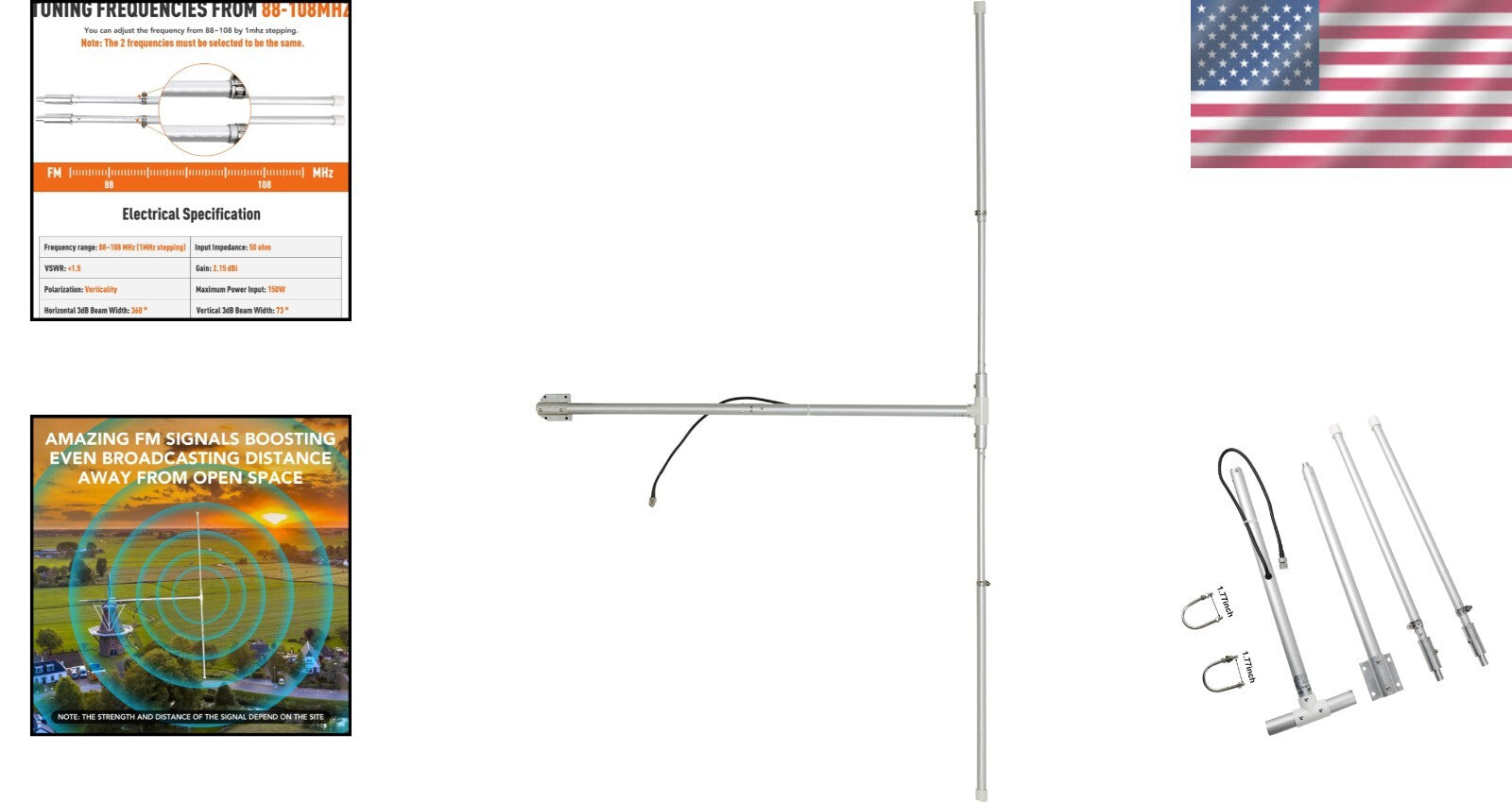 Adjustable VSWR Low Loss 1/2 Wave FM Dipole Antenna for Pro Transmitters