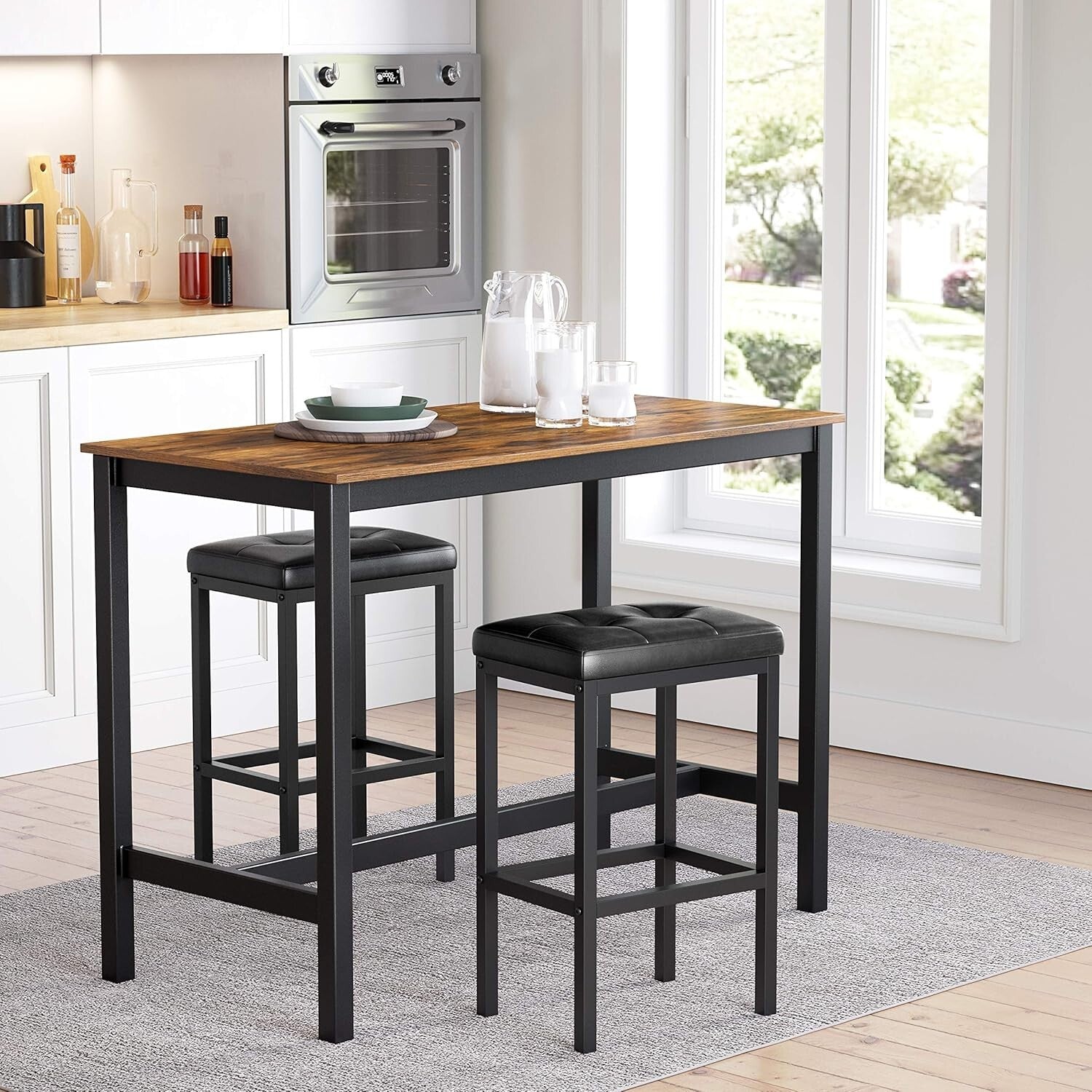 Backless Black Counter Bar Stools - Set of 2, Durable PU Leather, 24.4" Height