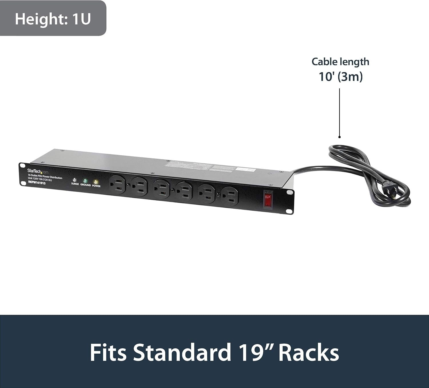 High-Durability 1U Surge Protector PDU with 16 Power Outlets and LED Indicators
