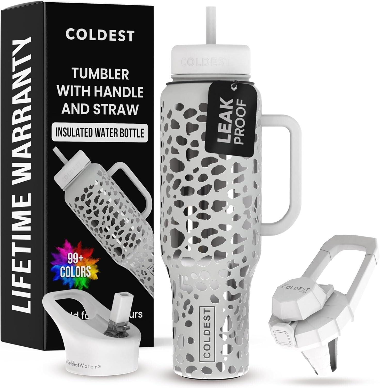 46oz Coldest Leak-Proof Insulated Tumbler - Stylish Silver Leopard Design