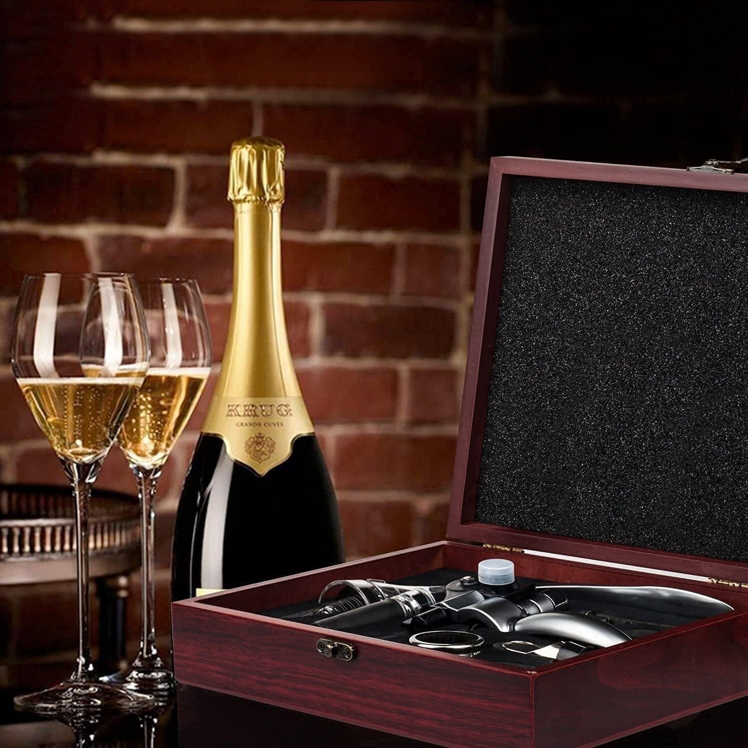 Elegant Wine Accessories Kit with Corkscrew, Foil Cutter & Wooden Gift Box