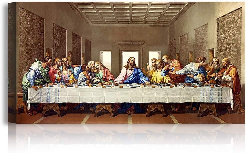 Giclee Canvas Print of Last Supper - Hand-Stretched 30x16 Art for Elegant Spaces