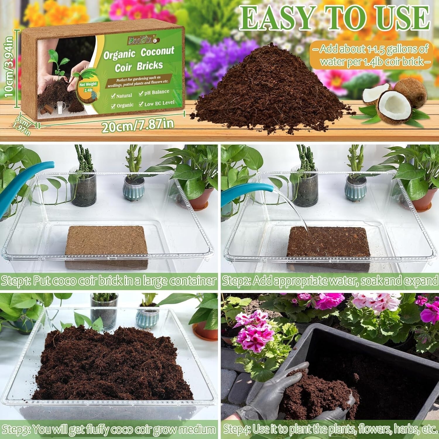 12 Pack Natural Coco Coir Bricks - Low EC & pH Balanced Gardening Medium