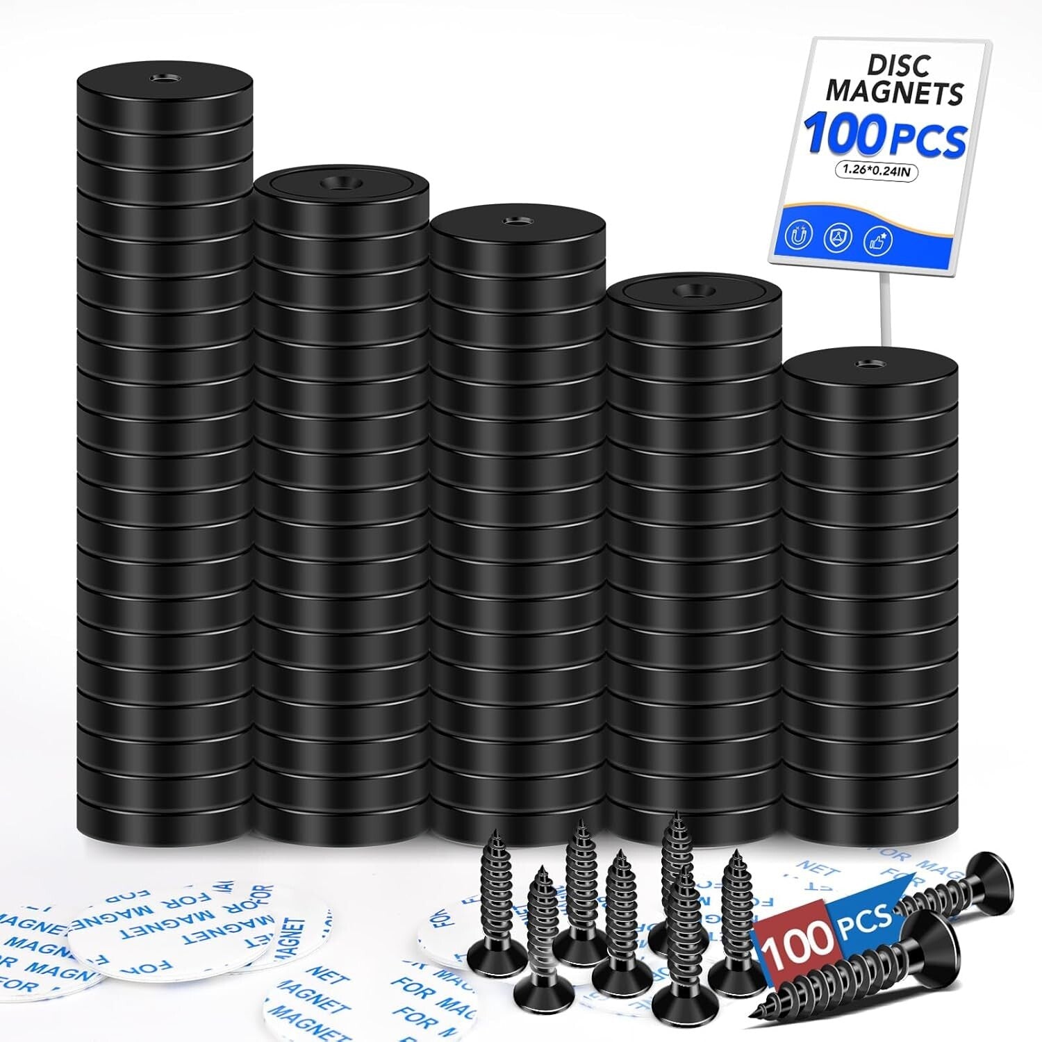 Strong 100 Pack Neodymium Magnets: 110 lbs Black with Screws for Versatile Use