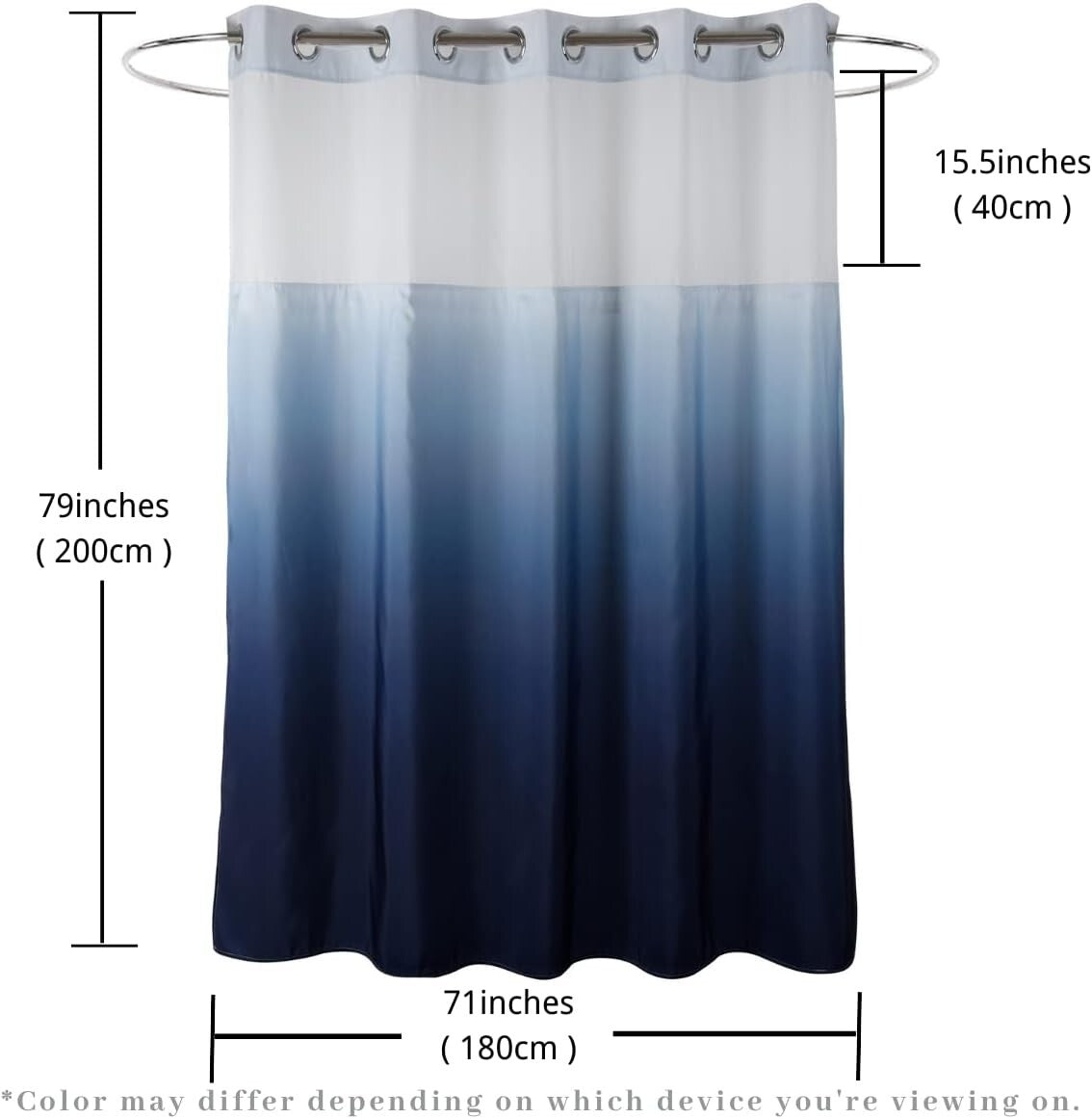 71" W x 79" L Gradient Blue Shower Curtain - Hotel Quality with Snap-In Liner