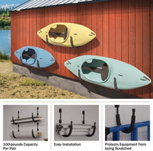 Load image into Gallery viewer, 2-Pack Kayak Storage Hook Set - Wall Mount Hangers, 100lb Capacity - Black