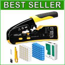 Load image into Gallery viewer, Versatile Pass Through Ethernet Crimper Kit with 50 RJ45 Connectors &amp; Stripper