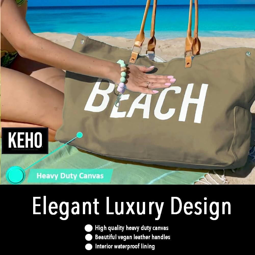 Waterproof Beach Bag with Vegan Leather Handles - Ideal Travel Tote for Women