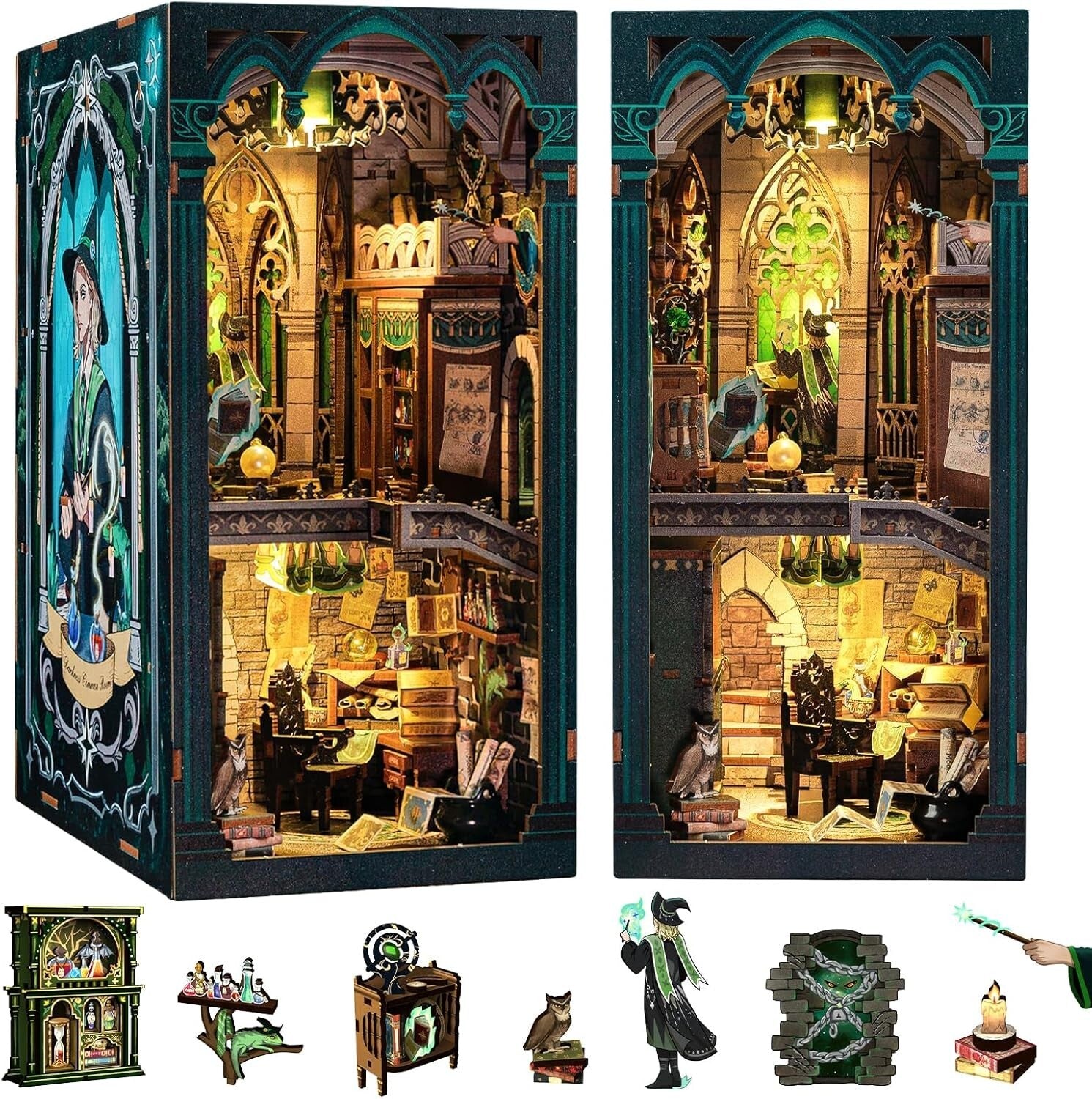 DIY 3D Wooden Book Nook Kit - Magical Miniature House Puzzle for Adults