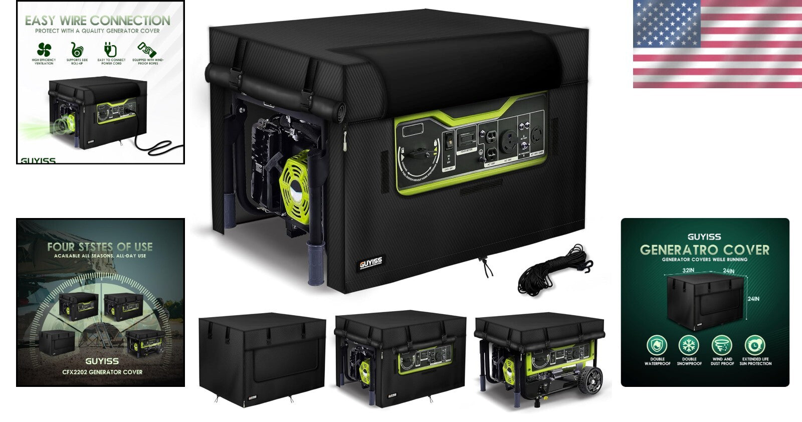 600D Windproof Generator Cover with Elastic Cord, Large Capacity Storage Pocket