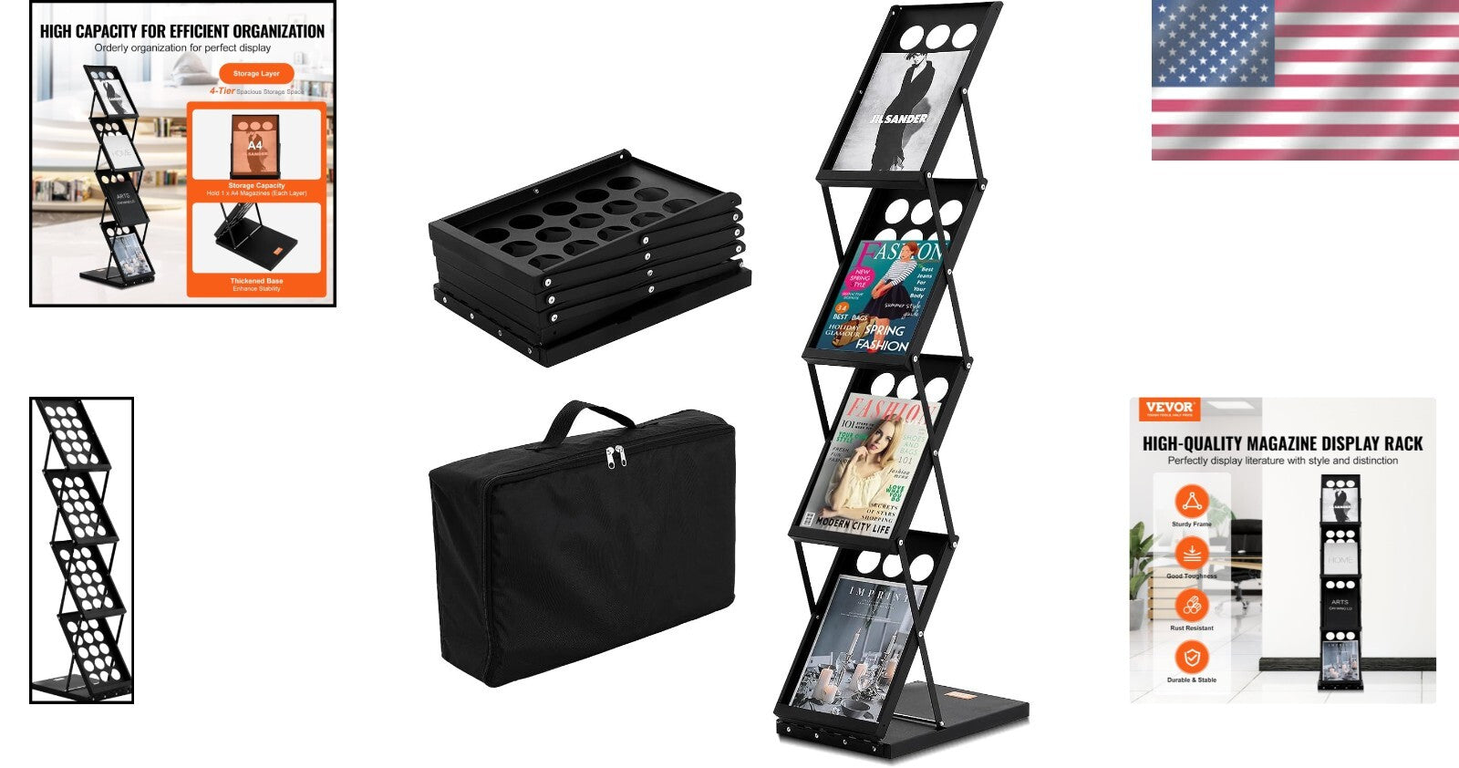 4-Tier Portable Brochure Display Stand with Carrying Bag - Office & Trade Shows