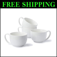 Load image into Gallery viewer, Comfort Grip 22oz Porcelain Mugs Set of 4 - Ideal for Soup, Hot Chocolate &amp; More