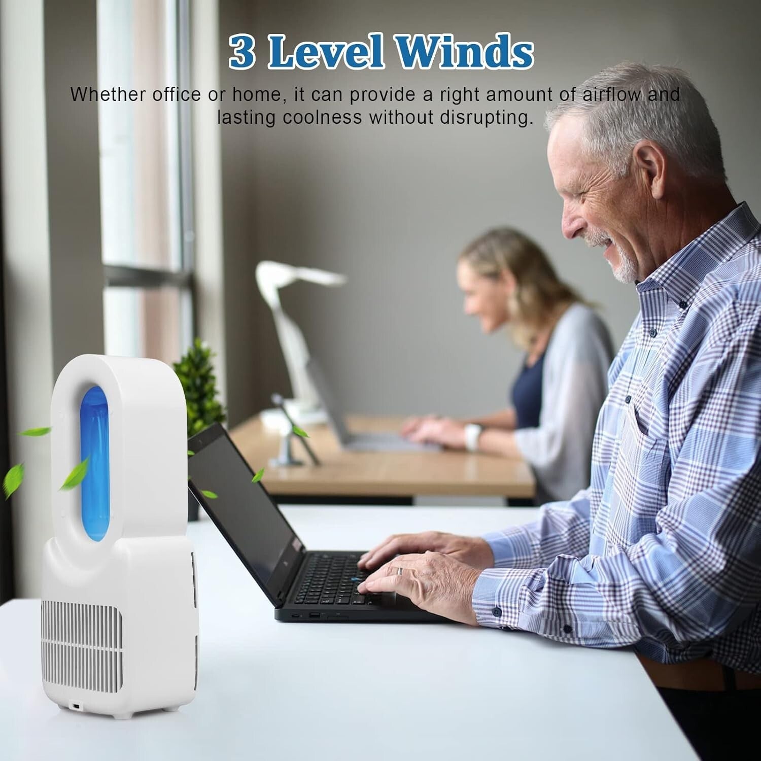 Quiet Bladeless USB Fan with Colorful LED Light - Ideal for Bedrooms & Offices