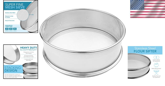 Commercial-Grade Stainless Steel Flour Sifter with Fine Mesh - 14" Diameter
