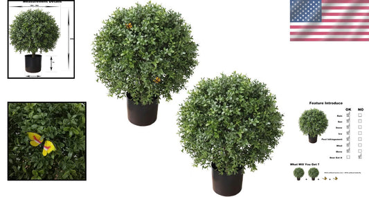 Elegant Set of 2 Fake Boxwood Topiary Trees - 24'' Height for Outdoor Decor