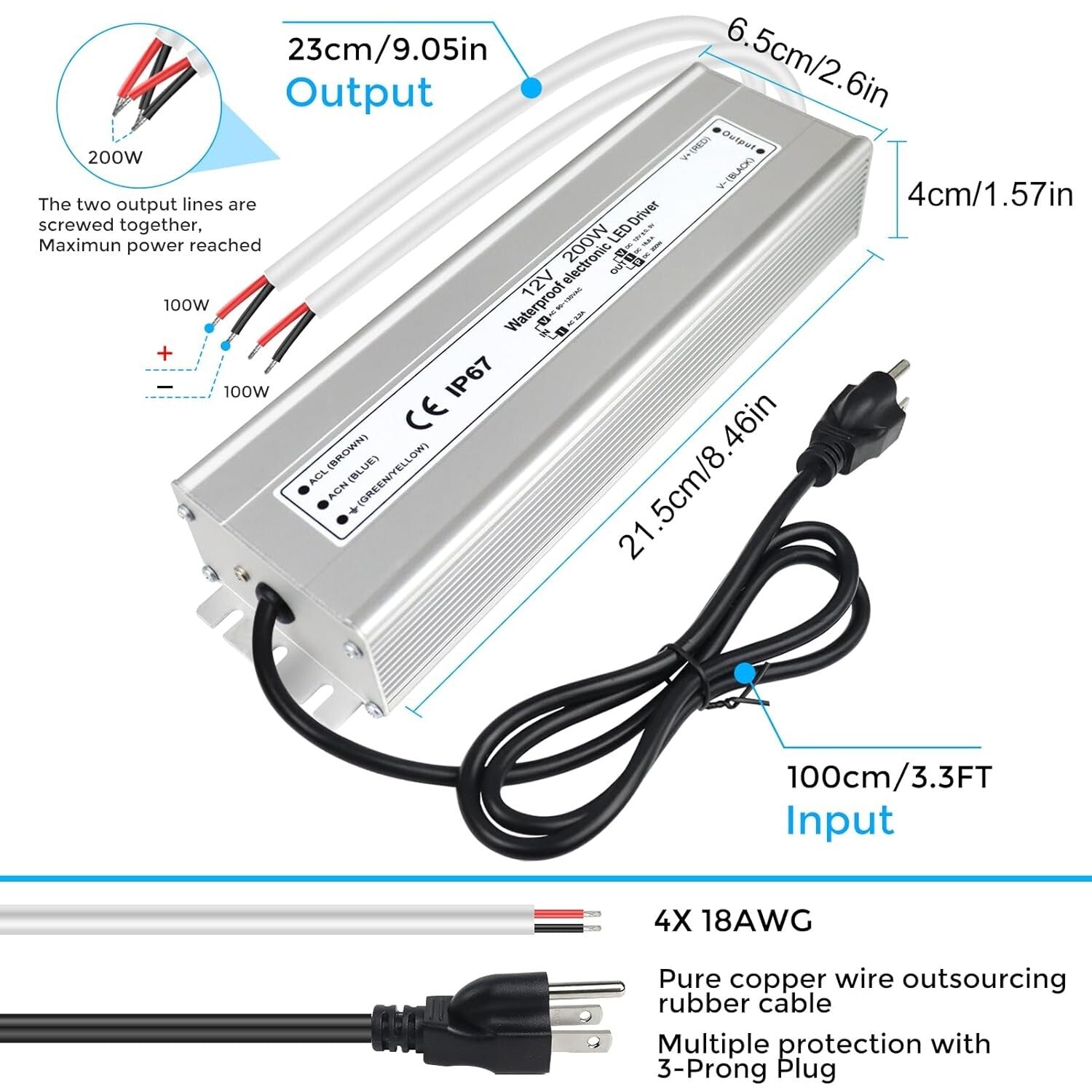 Versatile 200W Waterproof LED Power Supply - 12V DC Adapter for Outdoor Projects