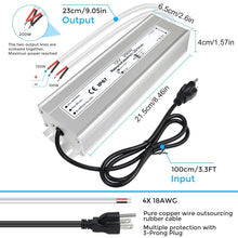 Load image into Gallery viewer, Versatile 200W Waterproof LED Power Supply - 12V DC Adapter for Outdoor Projects