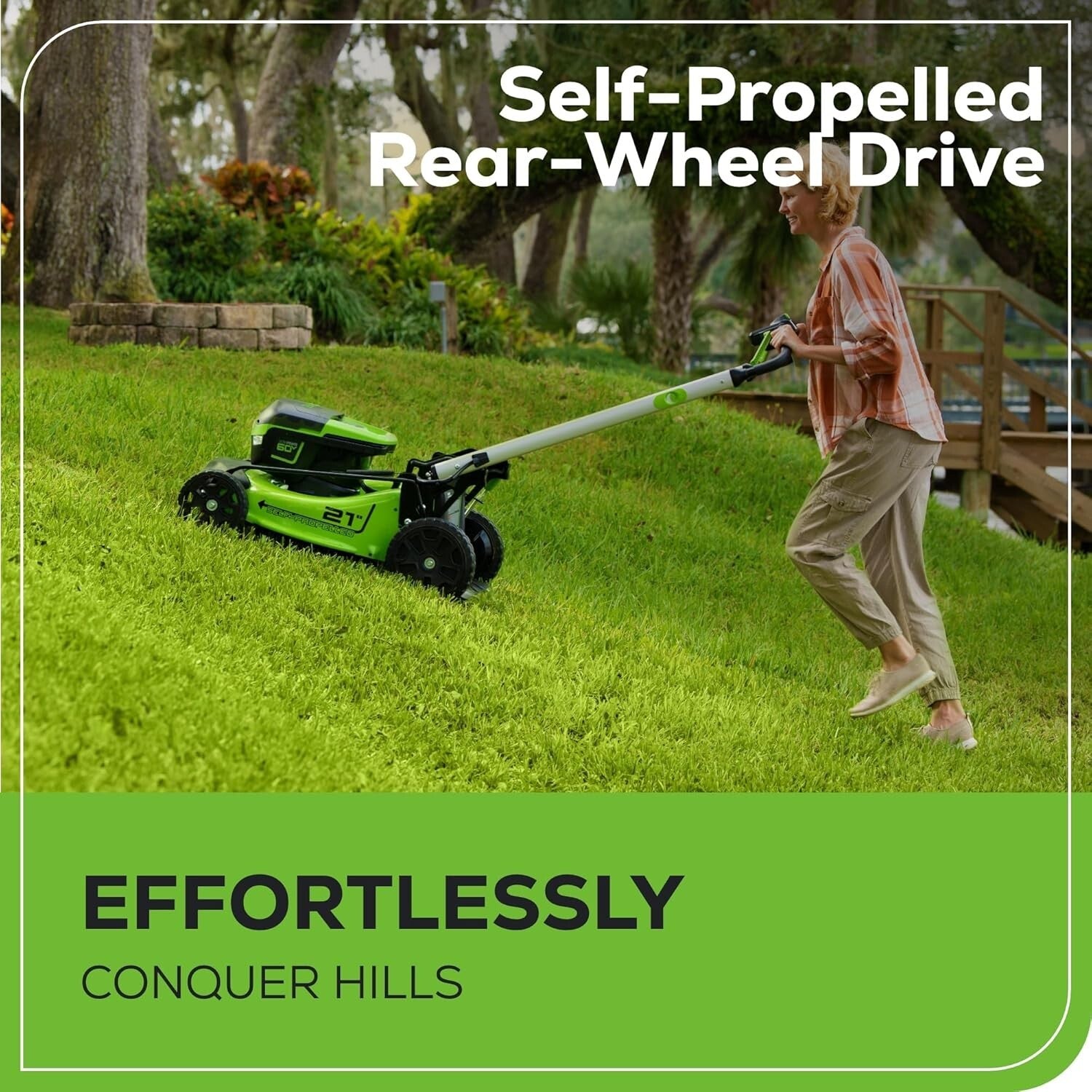 Durable 60V Cordless Lawn Mower with LED Lights & Effortless Self-Propulsion
