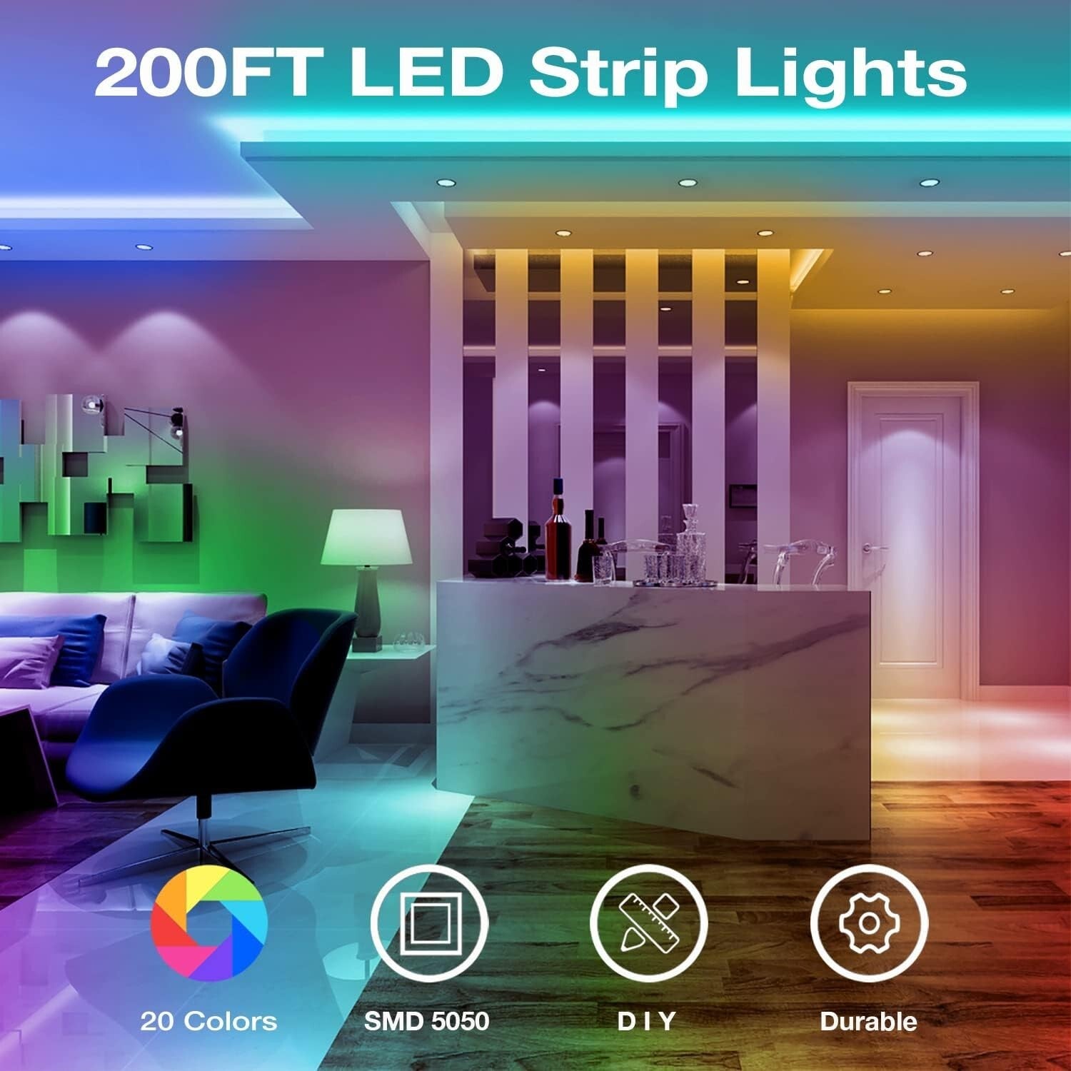Double Roll 200ft LED Strip Lights with 44-Key Remote - Perfect for Parties