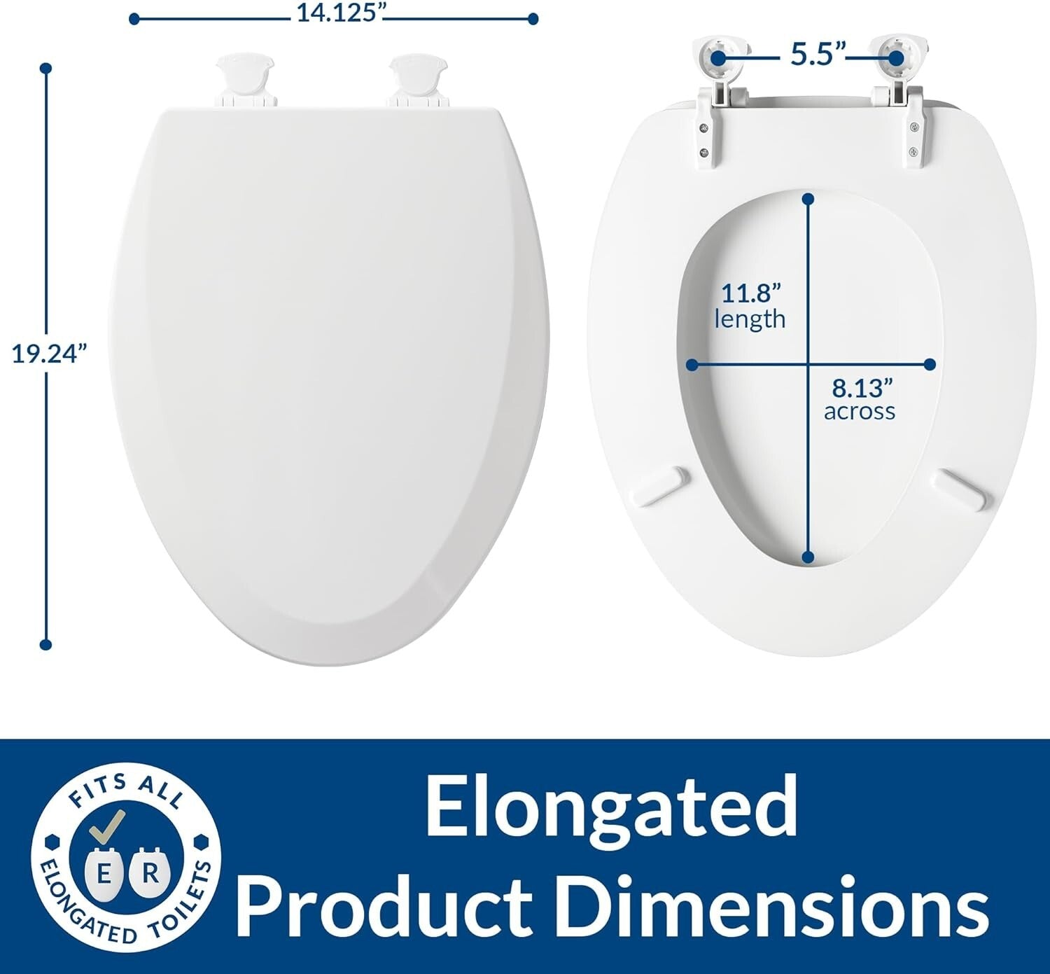 High-Gloss White Elongated Toilet Seats 2-Pack with Molded Wood for Durability